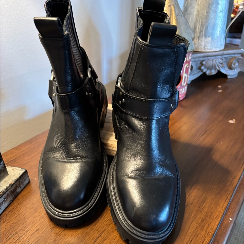 Zara Black Leather Combat Moto Motorcycle Boots Y2K Size 7 EUC - Picture 9 of 9